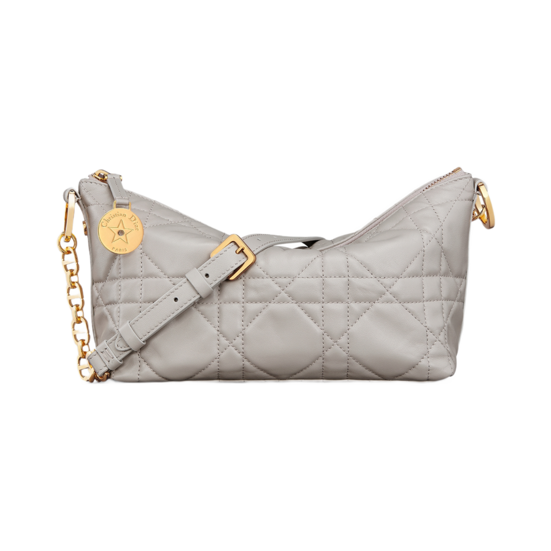 S3202UDBB-M55G Dior Diorstar Chain Hobo Bag Macrocannage Lambskin Gray