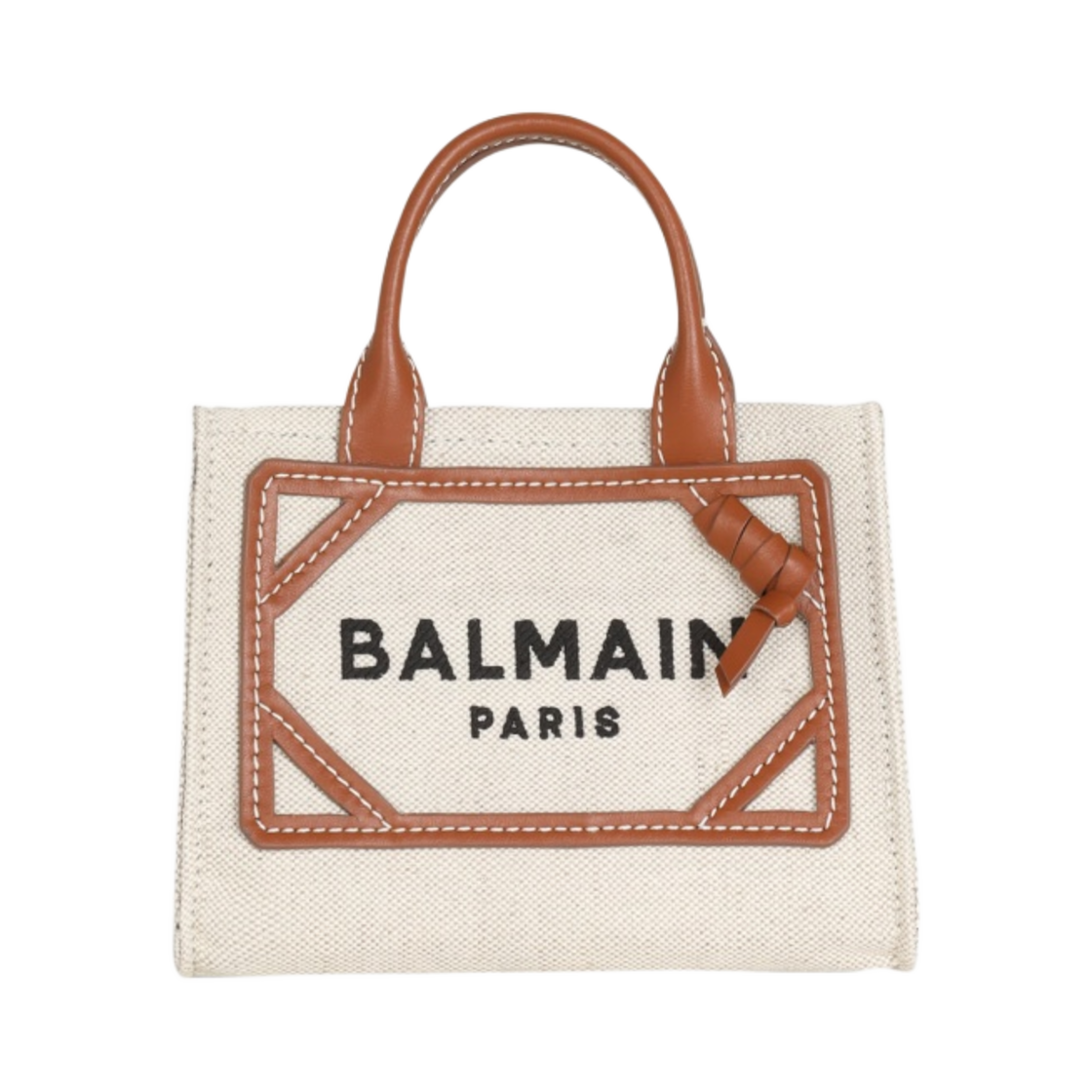 발망 레더 인서트 B-아미 미니 캔버스 쇼핑백 브라운(Balmain B-Army Mini Canvas Shopping Bag with Leather Inserts Brown)