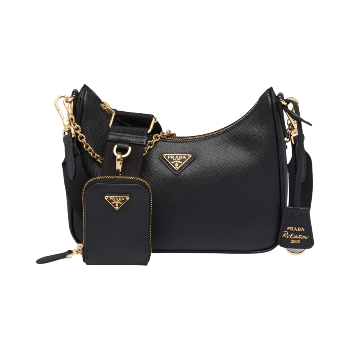 프라다 리에디션 2005 사피아노 레더 숄더백 블랙(Prada Re-Edition 2005 Saffiano Leather Shoulder Bag Black)