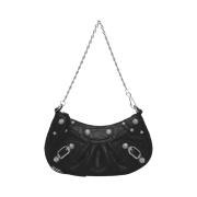 Balenciaga Le Cagole Mini Bag with Chain Crocodile Embossed with Rhinestones Black