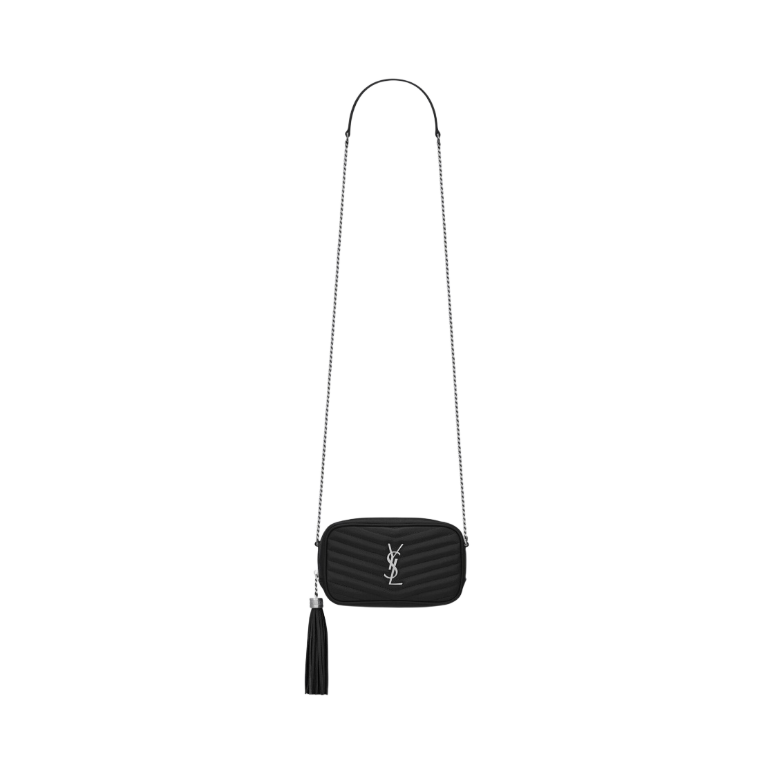생로랑 그랑 드 뿌드르 엠보스 퀼티드 레더 루 미니백 블랙 실버(Saint Laurent Lou Mini Bag in Grain de Poudre Embossed Quilted Leather Black Silver)