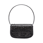 (W) Diesel 1DR Iconic Shoulder Bag Croc Print Leather Black