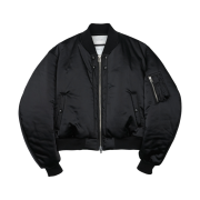 YIYAE Padded Satin Crop Bomber Black