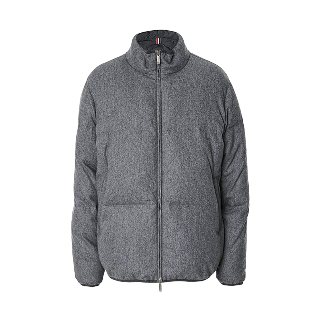 톰브라운 라이트웨이트 보일드 울 엔지니어드 스트라이프 리버시블 퍼넬 넥 집업 자켓 미디움 그레이(Thom Browne Lightweight Boiled Wool Engineered Stripe Reversible Funnel Neck Zip-Up Jacket Medium Grey)