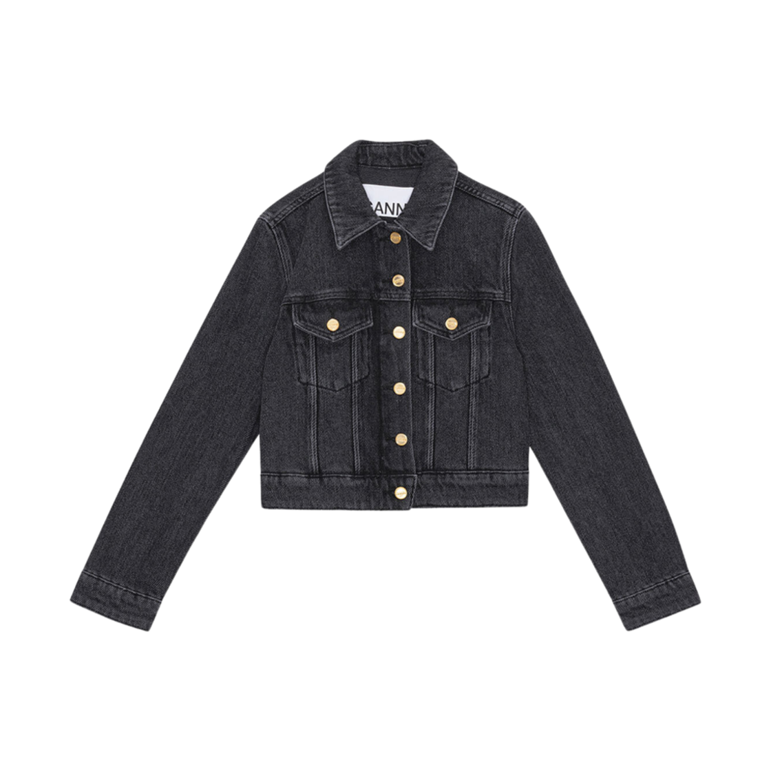(W) 가니 헤비 크롭 데님 자켓 워시드 블랙 블랙((W) Ganni Heavy Cropped Denim Jacket Washed Black Black) - 1