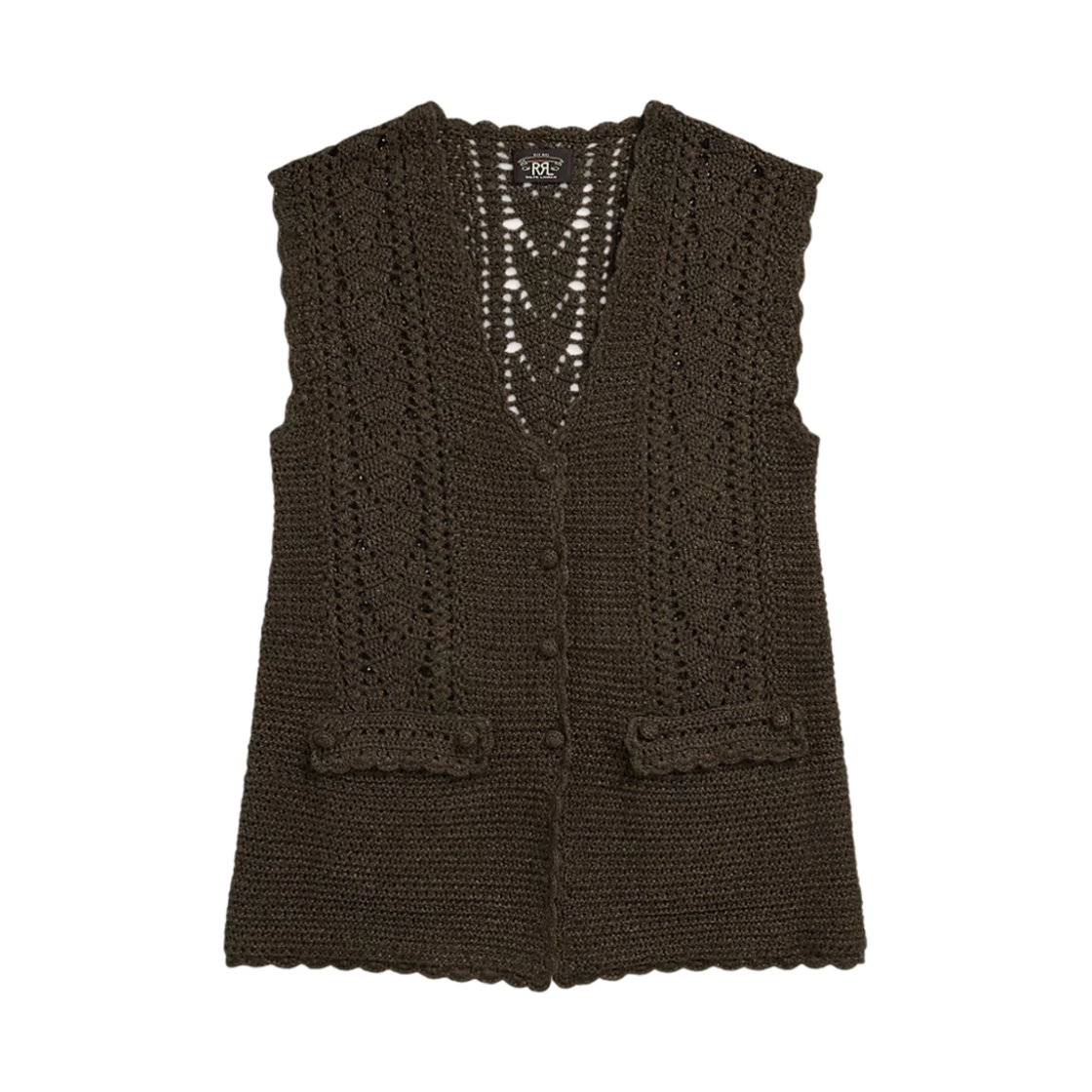 (W) 더블알엘 크로셰 패널 니트 코튼 베스트 빈티지 브라운((W) Double RL Crochet Panel Knit Cotton Vest Vintage Brown)