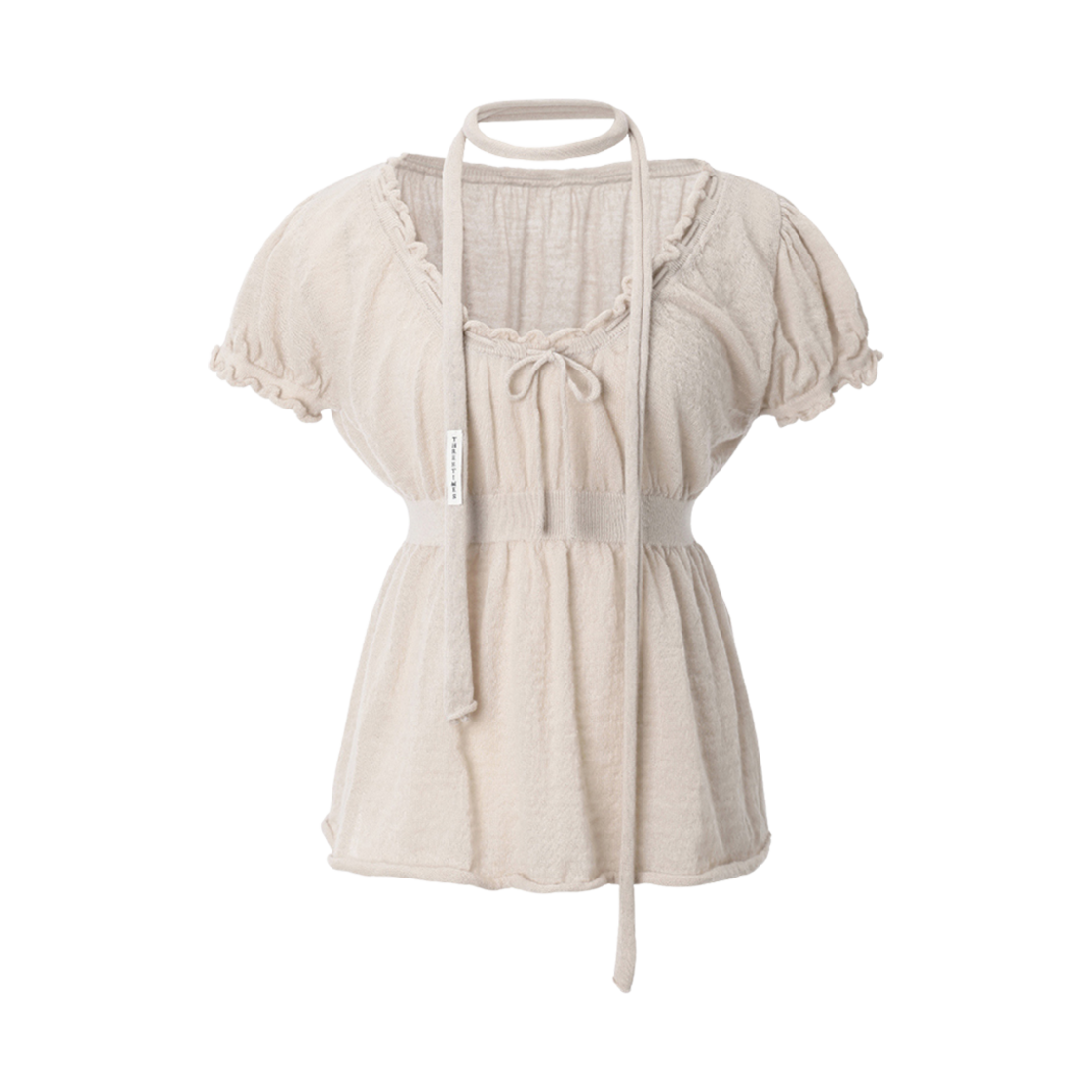(W) 쓰리타임즈 베리 퍼프 탑 베이지((W) Threetimes Berry Puff Top Beige) - 1