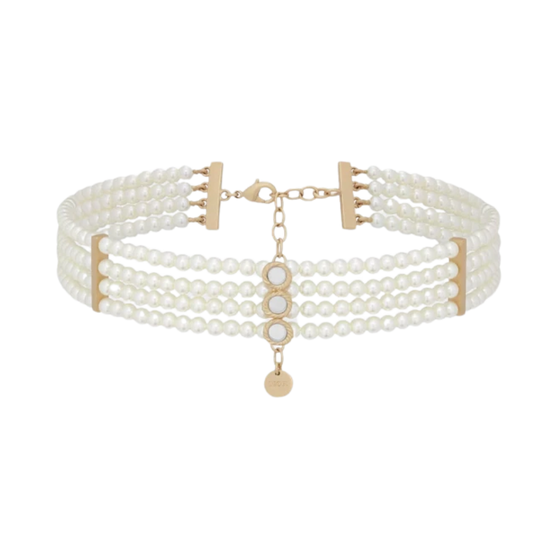 (W) 디올 라 파리지앵 초커 골드 피니쉬 메탈 화이트 레진 펄 미러((W) Dior LaParisienne Choker Gold Finish Metal White Resin Pearls Mirrors) - 1