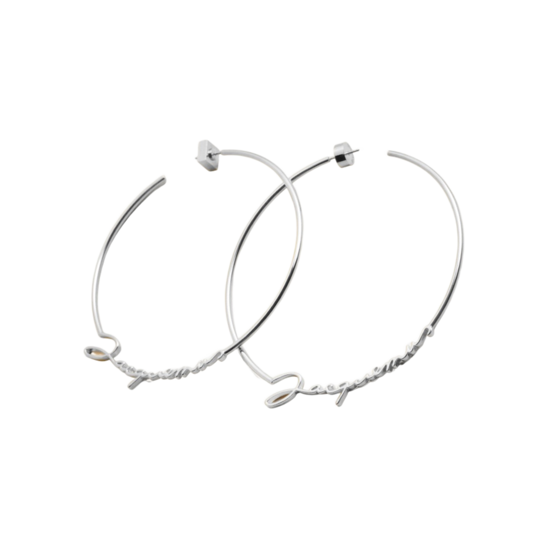 (W) 자크뮈스 레 크레올 자크뮈스 시그니쳐 로고 후프 이어링 실버((W) Jacquemus Les Creoles Jacquemus Signature Logo Hoop Earrings Silver) - 1