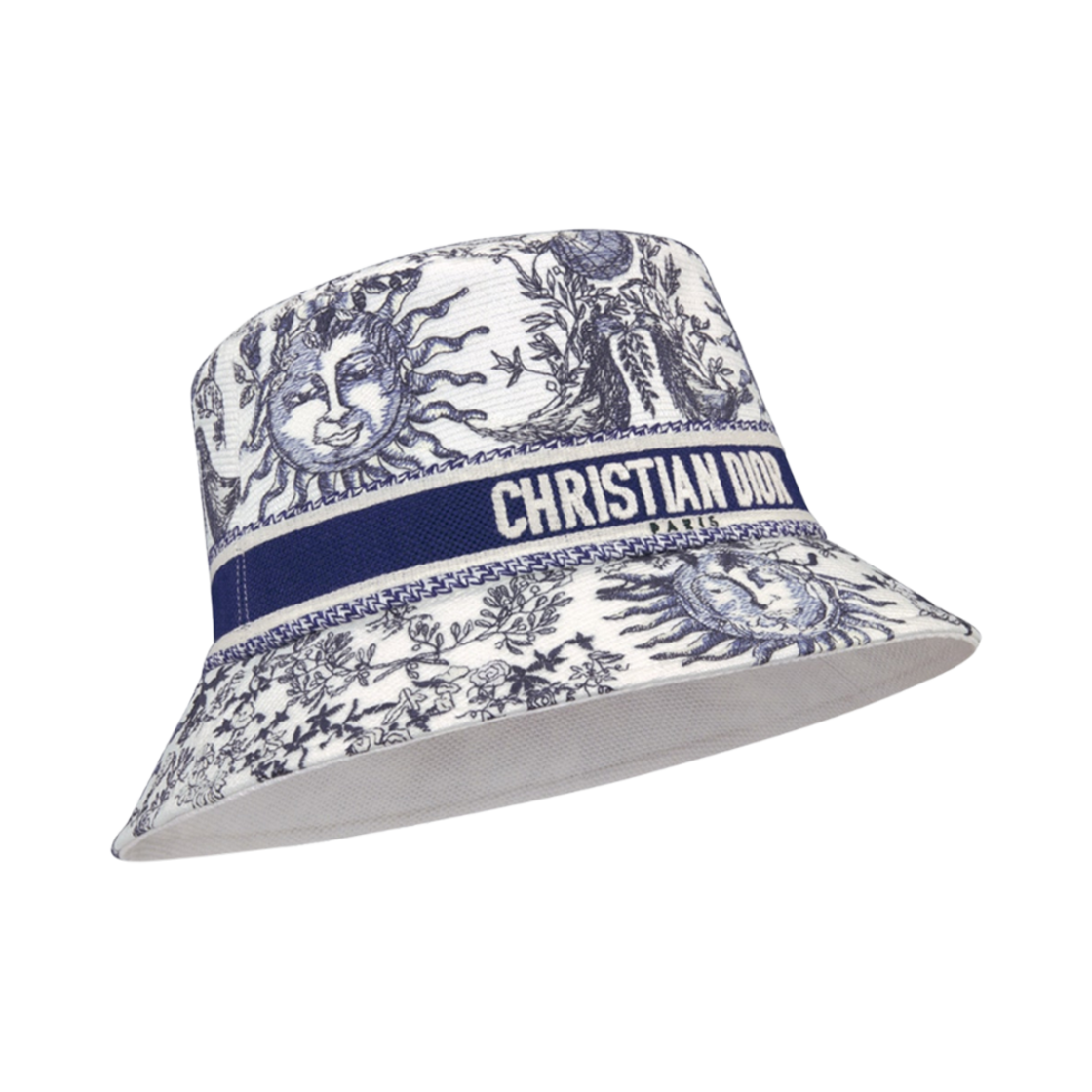(W) 디올 D-바비 트왈 드 주이 쏠레이 스몰 클로시 버킷햇 화이트 네이비 블루((W) Dior D-Bobby Toile De Jouy Soleil Small Brim Bucket Hat White Navy Blue) - 2