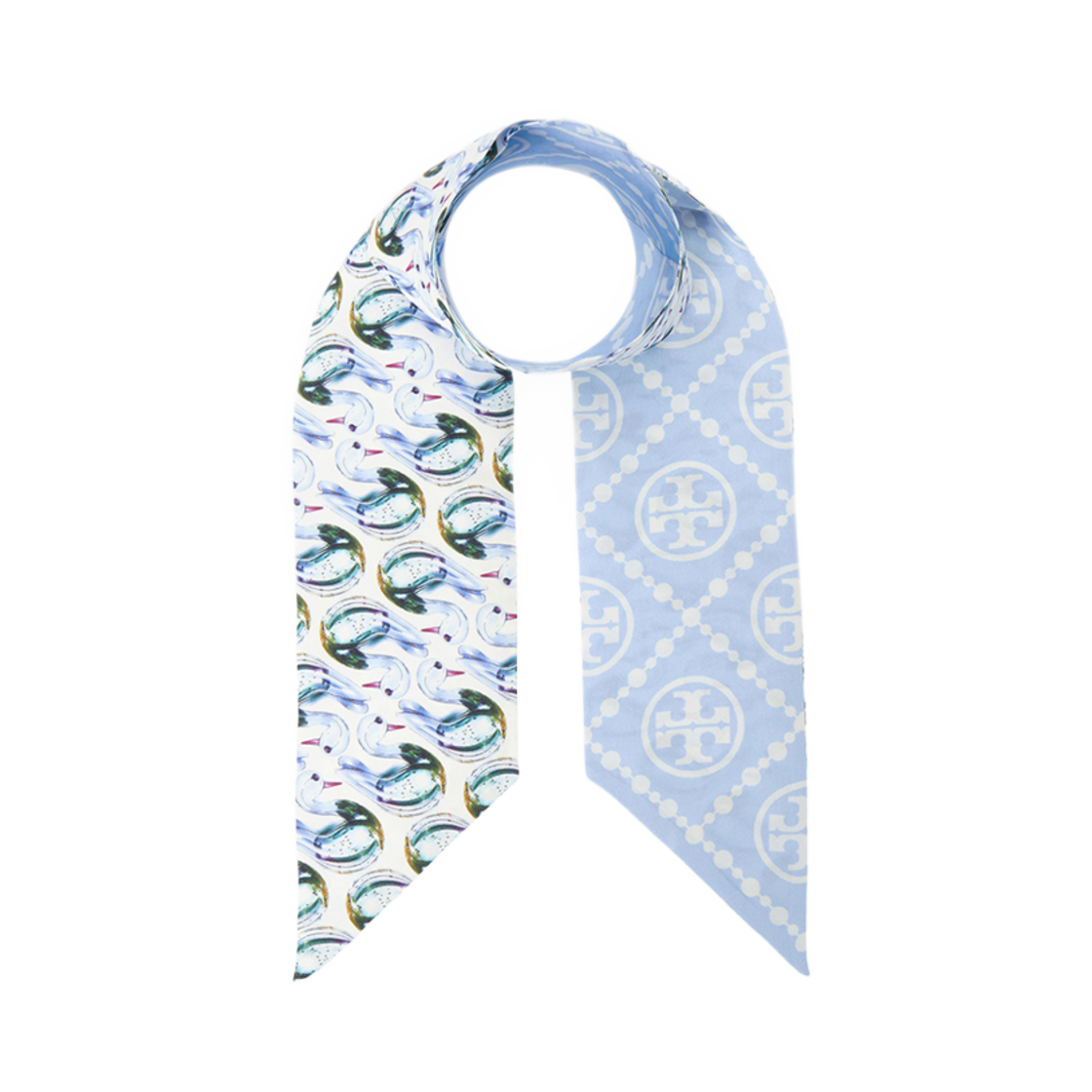 169662-400 (W) Tory Burch Silk Scarf Blue Rosegold