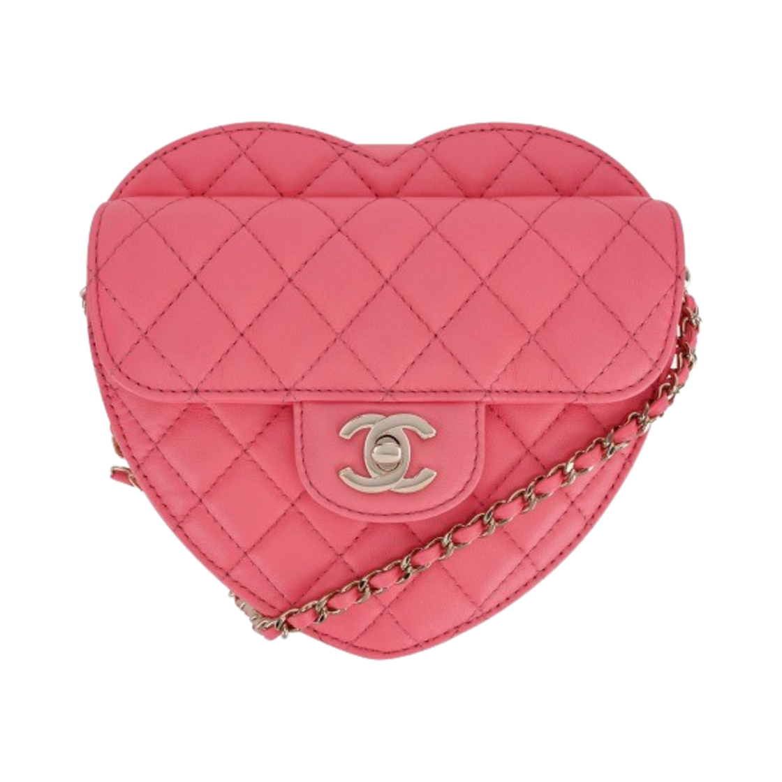 샤넬 하트백 램스킨 & 골드 메탈 코랄 핑크
