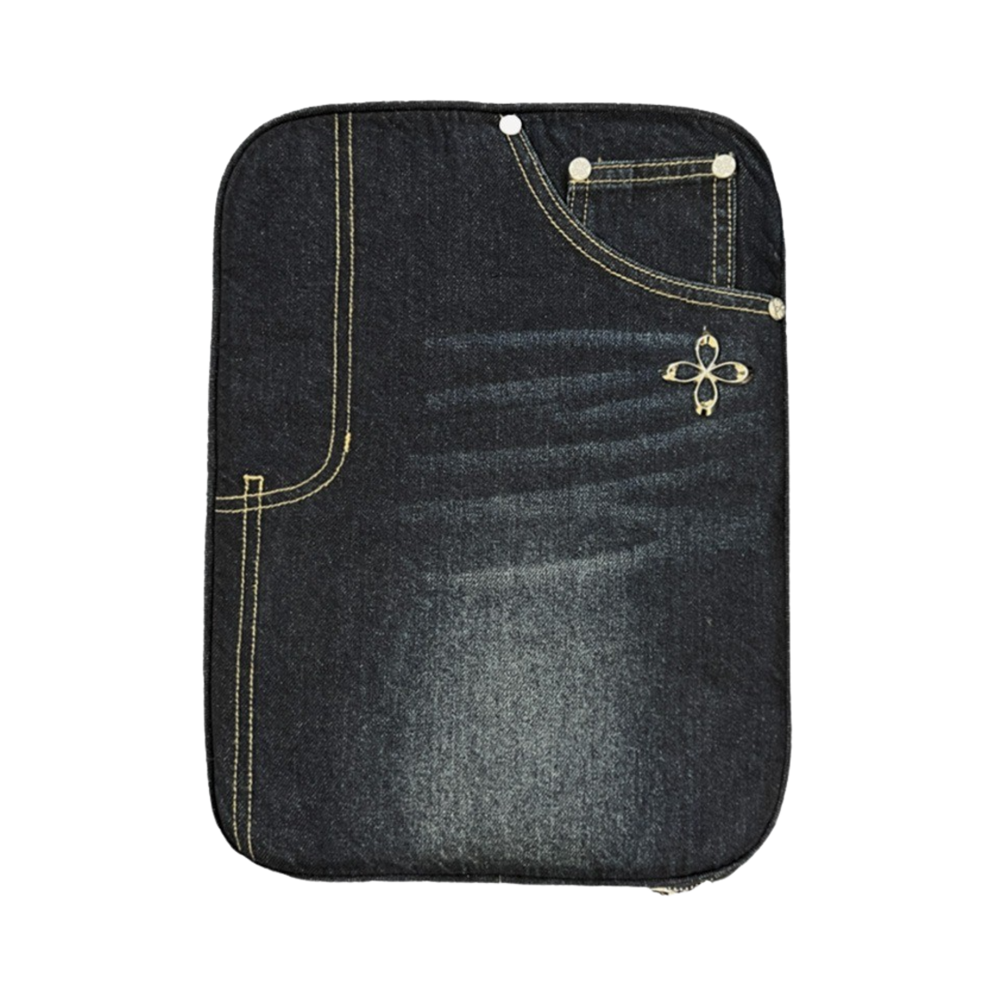 써저리 데님 진 클로버 클러치백 블루데님 15인치(Surgery Denim Jeans Clover Logo Clutch Bag Blue Denim 15 inch)