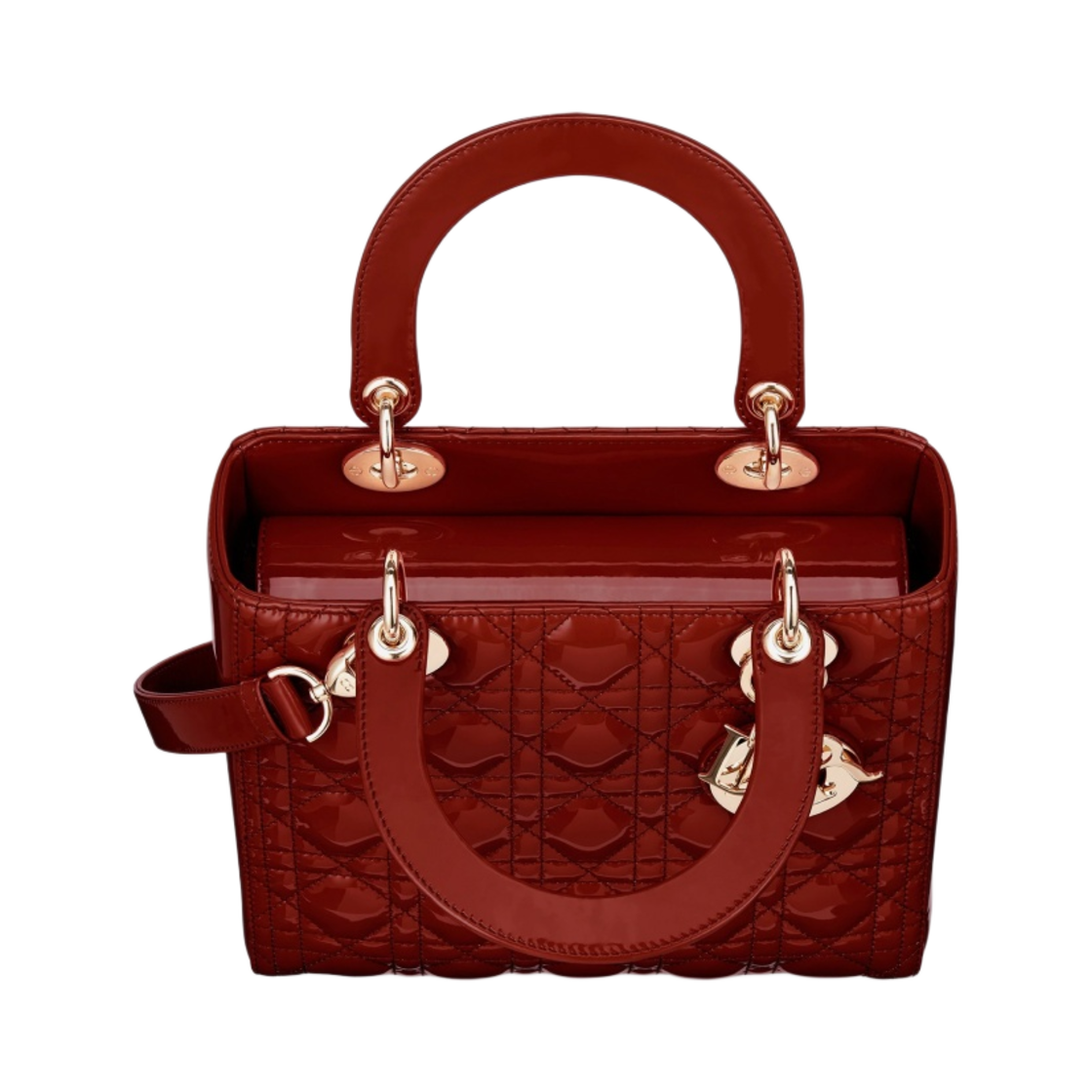 디올 미디움 레이디백 페이턴트 까나쥬 카프스킨 체리 레드 페일 골드(Dior Medium Lady Bag Patent Cannage Calfskin Cherry Red Pale Gold) - 2