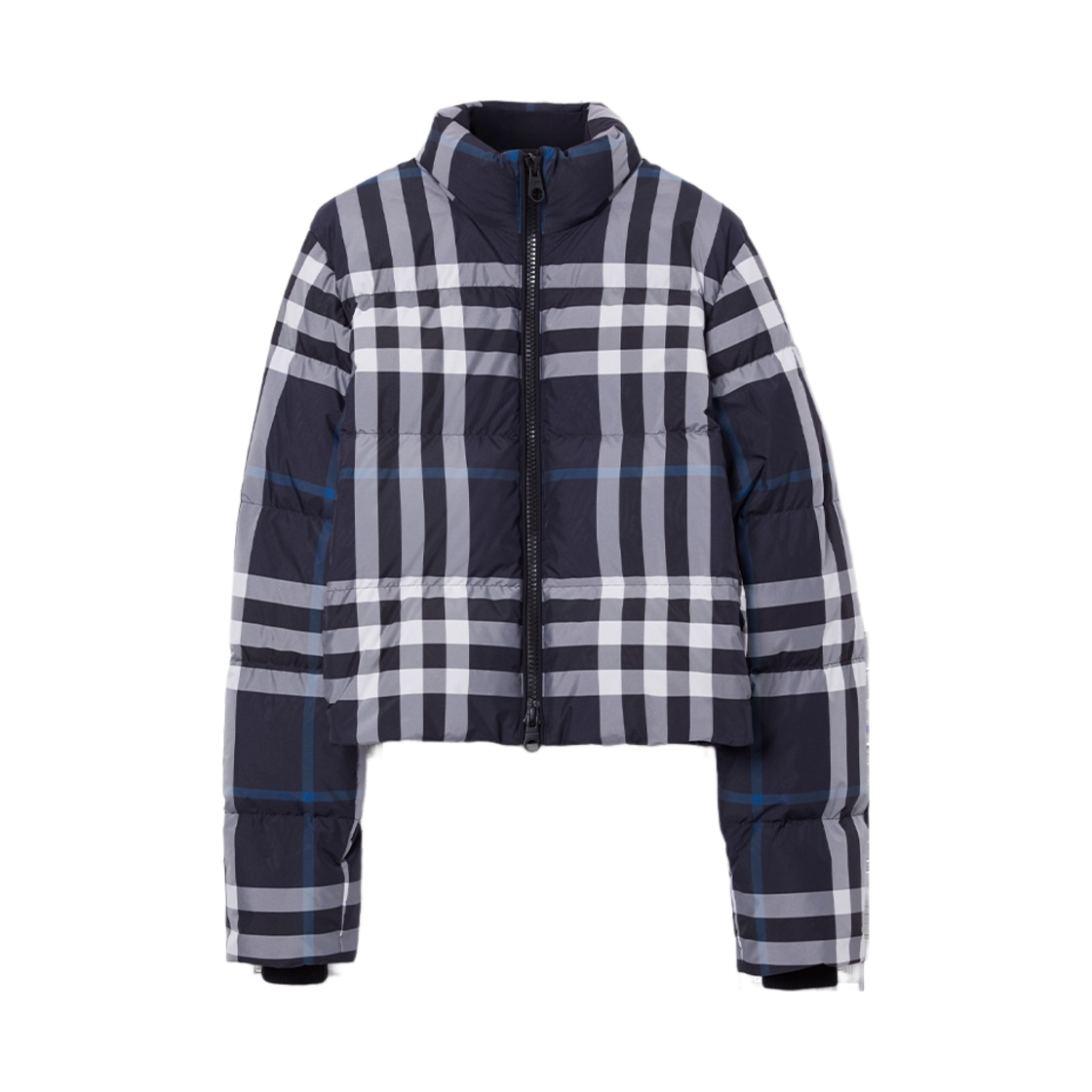 (W) 버버리 체크 크롭 퍼퍼 자켓 다크 차콜 블루 화이트((W) Burberry Check Cropped Puffer Jacket Dark Charcoal Blue White) - 1