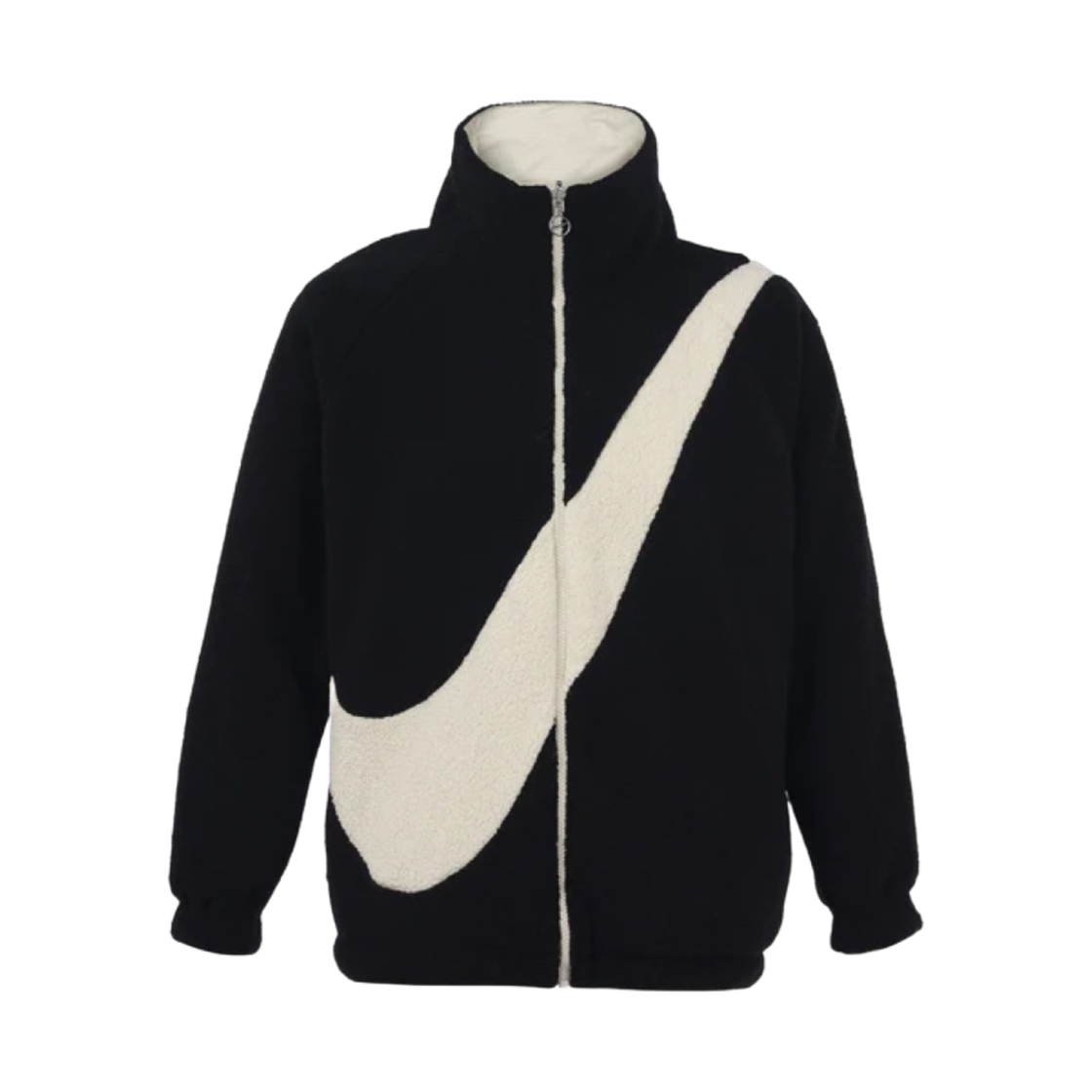(W) 나이키 빅 스우시 리버시블 쉐르파 플리스 자켓 블랙 화이트((W) Nike Big Swoosh Reversible Sherpa Fleece Jacket Black White) - 1