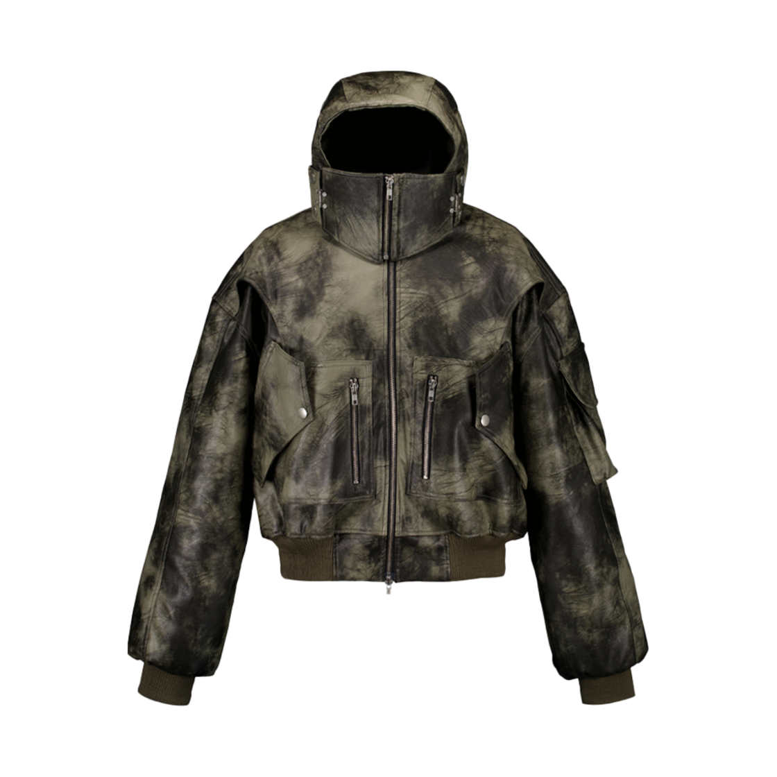 풀오브썬 써클 레더 마스크 자켓 4온스 퀼팅 카키 그레이 (힌지마스크 포함)(Full of Ssun Circle Leather Mask Jacket 4oz Quilting Khaki Grey (With Hinge Mask))