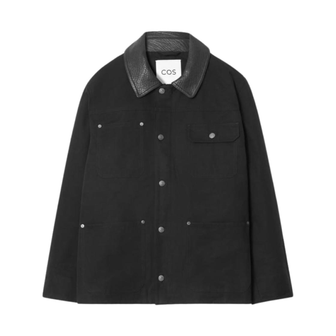 1242318001 COS Leather Collar Field Jacket Black