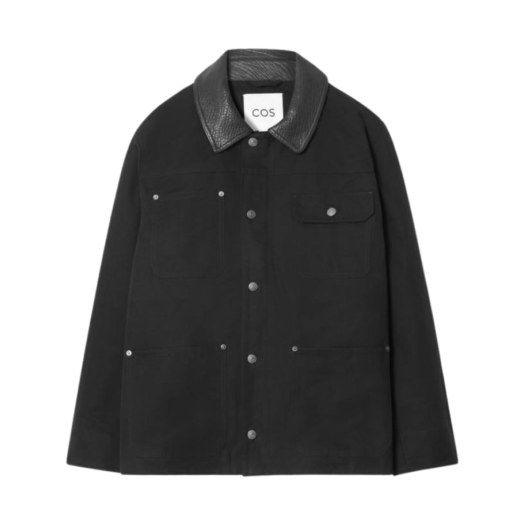 1242318001 COS Leather Collar Field Jacket Black