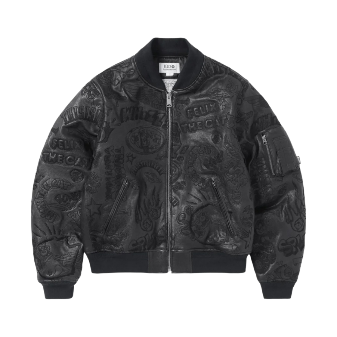 디스이즈네버댓 x 펠릭스 더 캣 레더 봄버 자켓 블랙(Thisisneverthat x Felix the Cat Leather Bomber Jacket Black) - 1