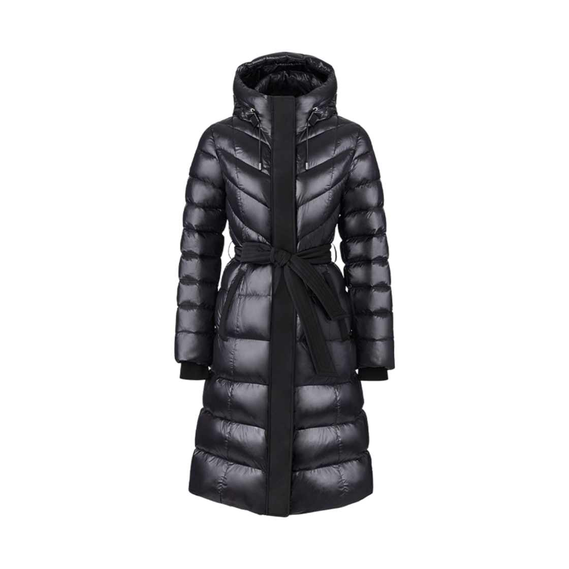 (W) 맥카지 코랄리아 라이트 다운 코트 후드 앤 새쉬 벨트 블랙((W) Mackage Coralia Light Down Coat With Hood And Sash Belt Black)