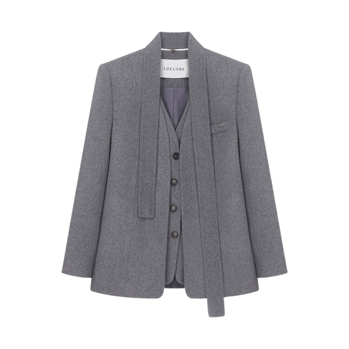 (W) 루에브르 칼라리스 레이어드 자켓 그레이((W) Loeuvre Collarless Layered Jacket Grey)