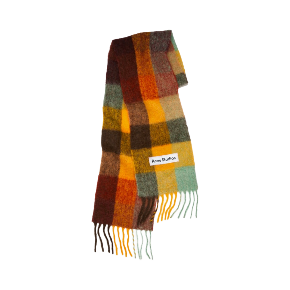 아크네 스튜디오 모헤어 체크 머플러 체스트넛 브라운 옐로우 그린(Acne Studios Mohair Check Muffler Chestnut Brown Yellow Green)