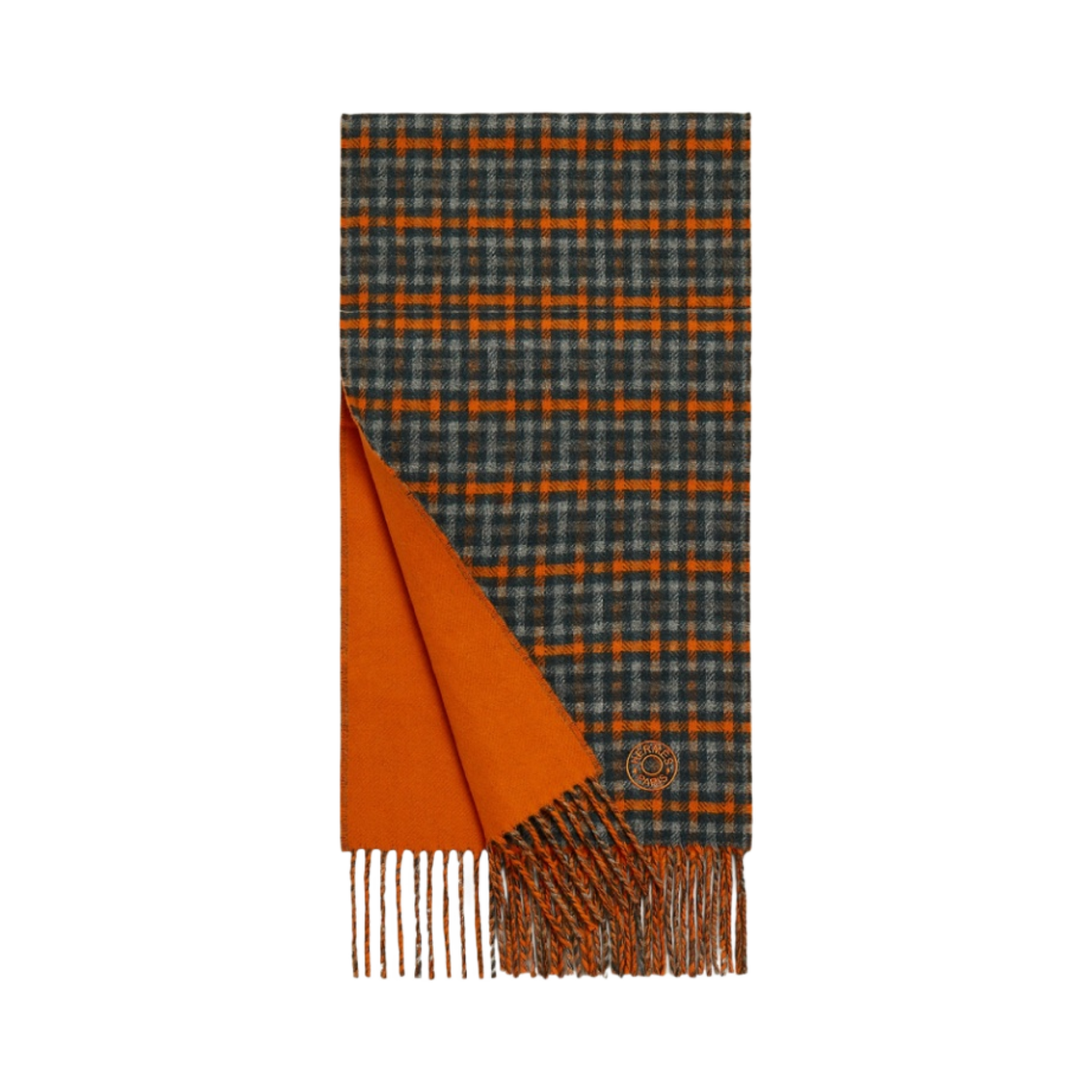 에르메스 H 에코세 렉토 베르소 머플러 앙트라시트 오랑쥬 그리(Hermes H Ecossais Recto Verso Muffler Anthracite Orange Gris) - 1