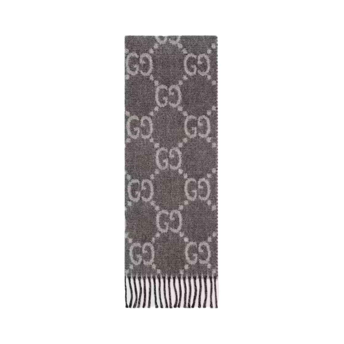 구찌 GG 자카드 패턴 니트 스카프 태슬 그레이 블랙(Gucci GG Jacquard Pattern Knit Scarf with Tassel Grey Black) - 1