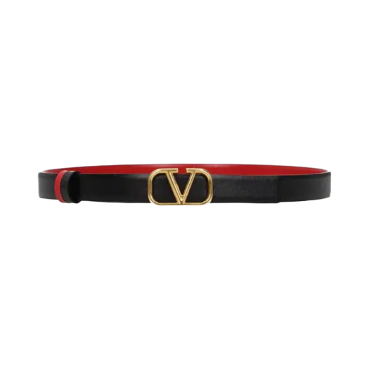 (W) Valentino Reversible Vlogo Signature Belt In Glossy Calfskin 20mm Black Pure Red
