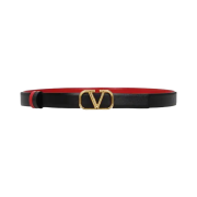 (W) Valentino Reversible Vlogo Signature Belt In Glossy Calfskin 20mm Black Pure Red