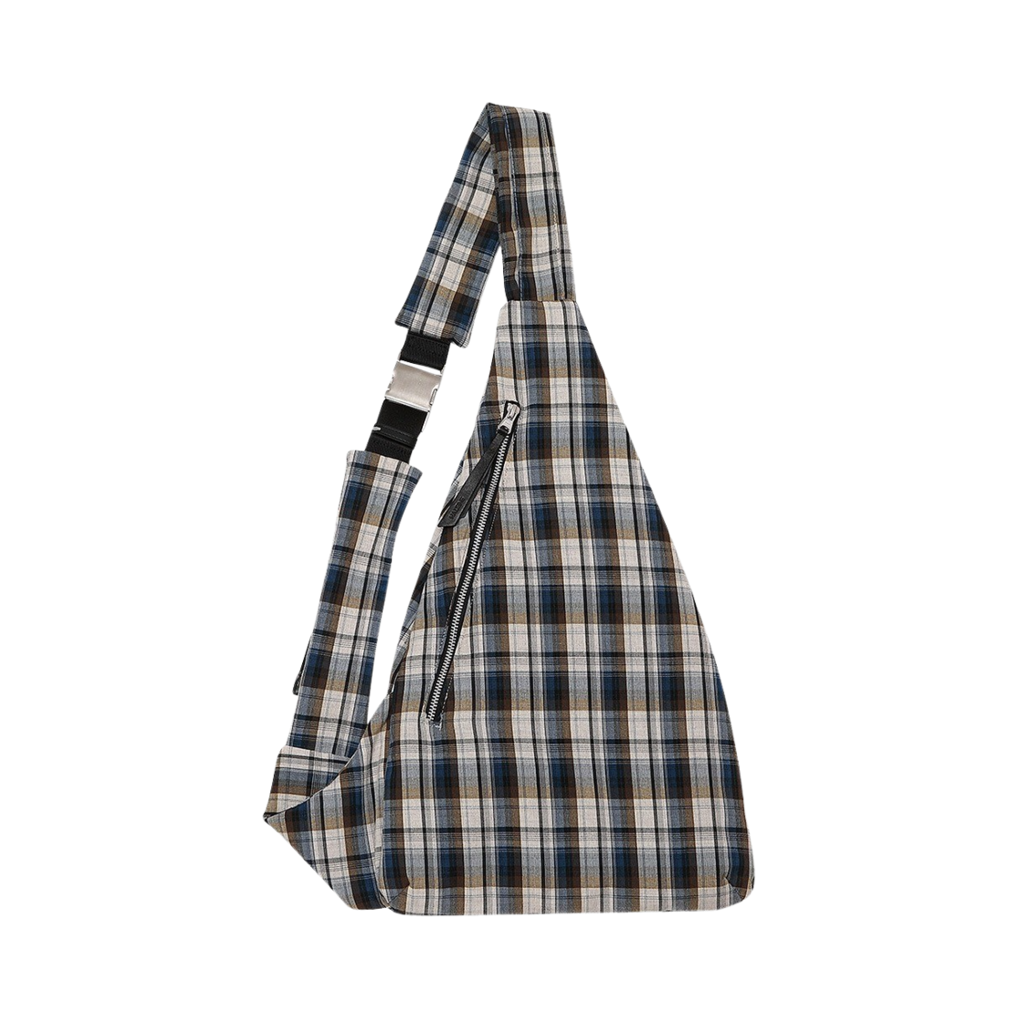 SA210 Haleine Metal Buckle Layerd Strap Sling Bag Beige Blue Check