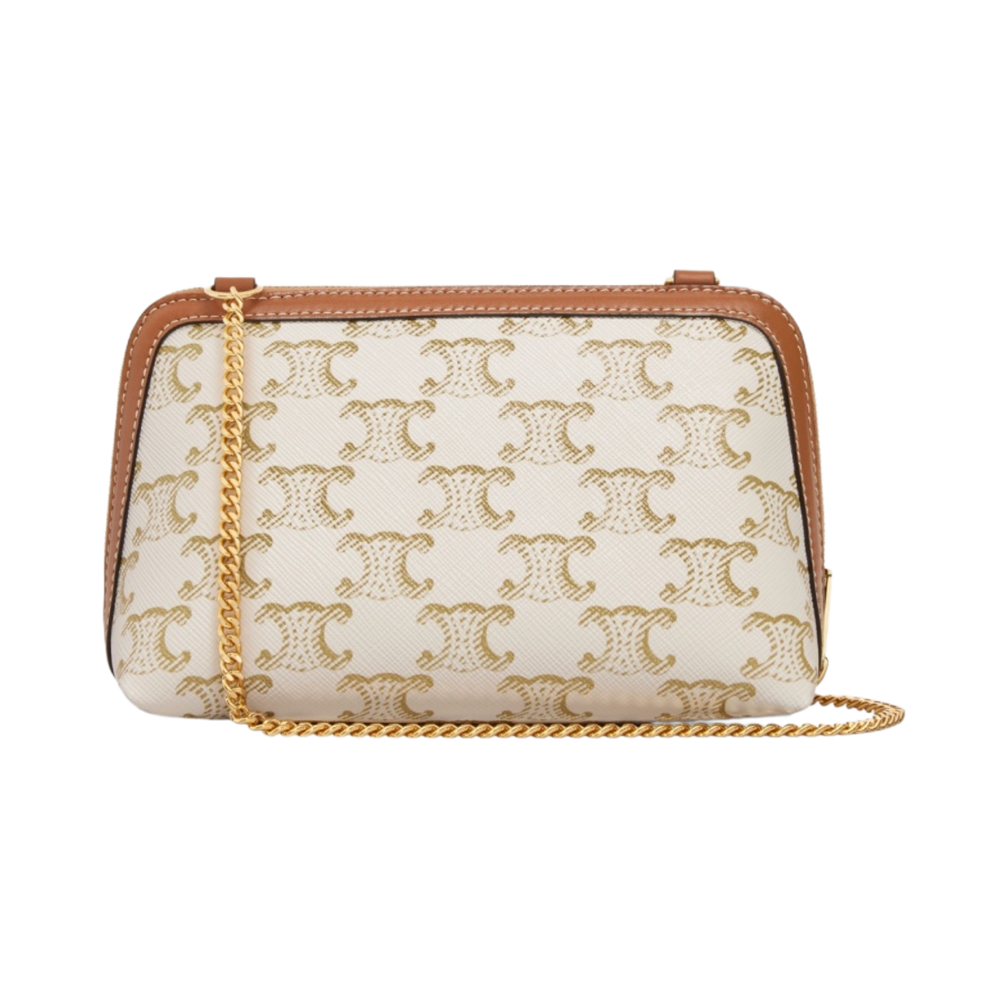셀린느 클러치 체인 트리옹프 캔버스 램스킨 화이트 탄(Celine Clutch with Chain in Triomphe Canvas Lambskin White Tan) - 2