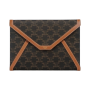 Celine Envelop Small Pouch in Triomphe Canvas and Calfskin Tan