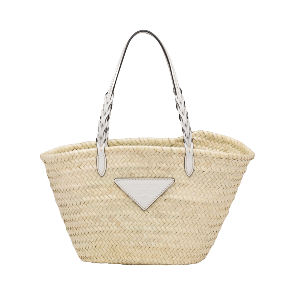 프라다 우븐 팜 레더 토트백 탄 화이트(Prada Woven Palm and Leather Tote Bag Tan White) - 1