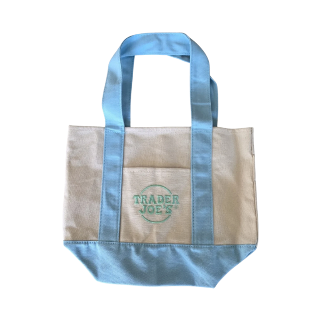 - Trader Joe's Mini Pastel Canvas Tote Bag Baby Blue
