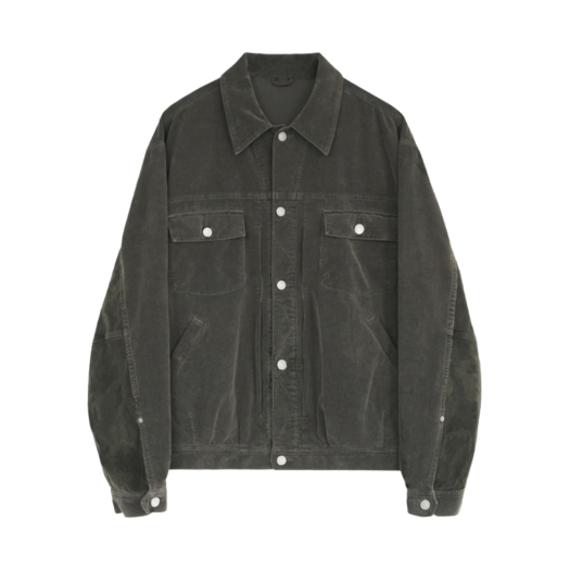 PL5PJK1802C4 Polyteru Used Trucker Jacket Corduroy Camo Olive