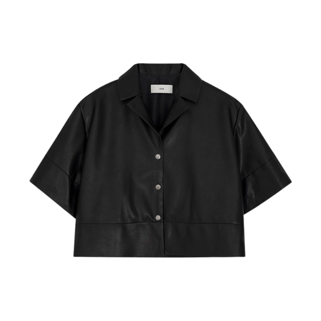 레하 우먼 크롭 레더 셔츠 자켓 블랙(Leha Women Cropped Leather Shirt Jacket Black)