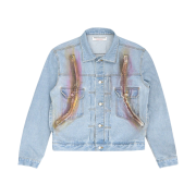 The Museum Visitor Sprayed Curved Zipper Denim Jacket Sky Blue - 22FW