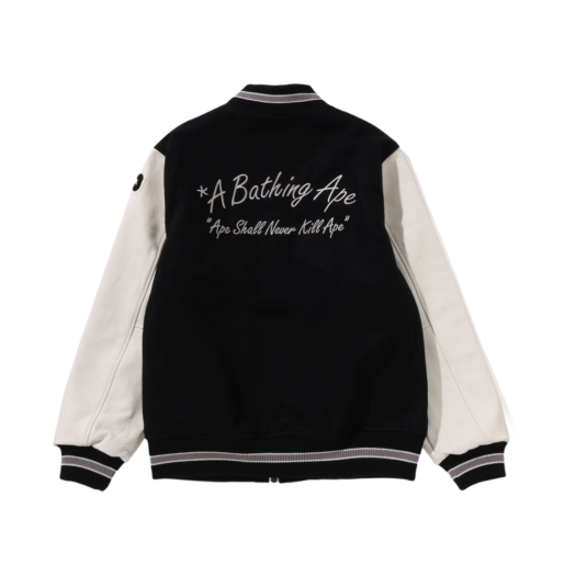 0ZXJKM141001N BAPE Embroidery Varsity Jacket Black