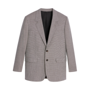 (W) Celine Jude Jacket in Checked Wool Silk Ivoire Ebene
