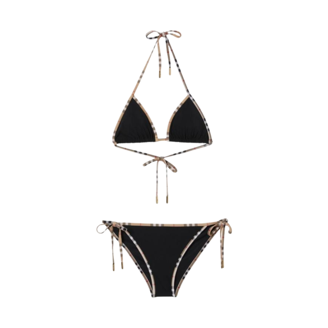 (W) 버버리 마타 빈티지 체크 트라이앵글 비키니 블랙((W) Burberry Mata Vintage Check Triangle Bikini Black) - 1