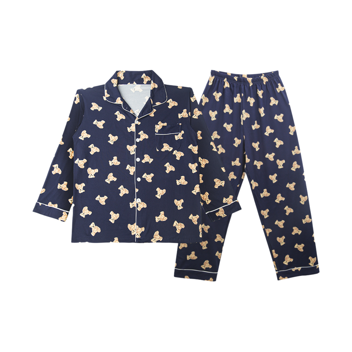 [3% 적립] 에이원 유니섹스 피치 기모 곰돌이 카라 긴팔 잠옷 세트 네이비([3% 적립] Aone Unisex Peach Fleece Teddy Bear Collar Longsleeve Pajama Set Navy)