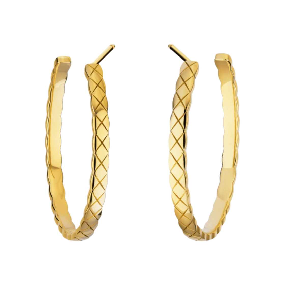 (W) 샤넬 코코 크러쉬 후프 이어링 퀼티드 모티프 & 18K 옐로우 골드((W) Chanel Coco Crush Hoop Earrings Quilted Motif & 18K Yellow Gold) - 1