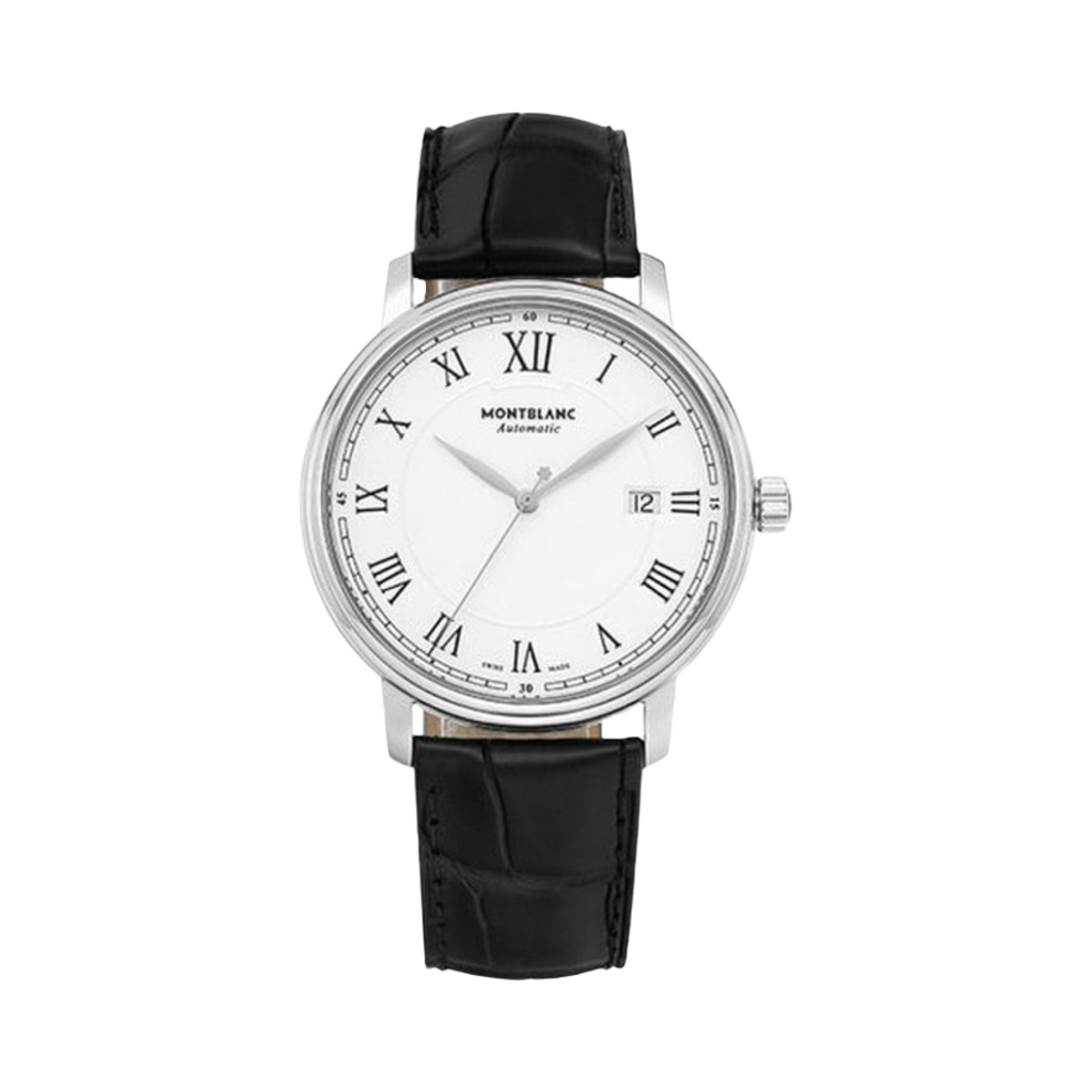 112609 Montblanc Tradition Automatic Date 40mm Black Lether Stainless Steel White