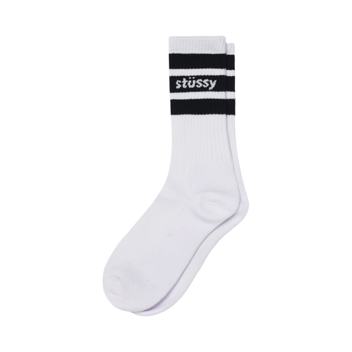 스투시 스트라이프 크루 삭스 화이트 블랙