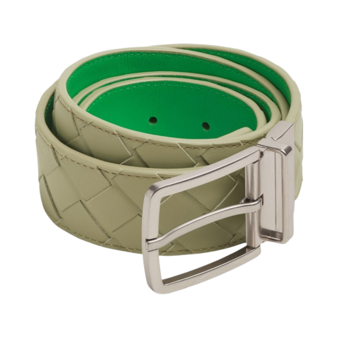 보테가 베네타 인트레치아토 리버시블 벨트 트래버틴 패러킷(Bottega Veneta Intrecciato Reversible Belt Travertine Parakeet) - 1