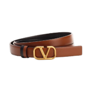 (W) Valentino Reversible Vlogo Signature Belt In Glossy Calfskin 20mm Brown Black