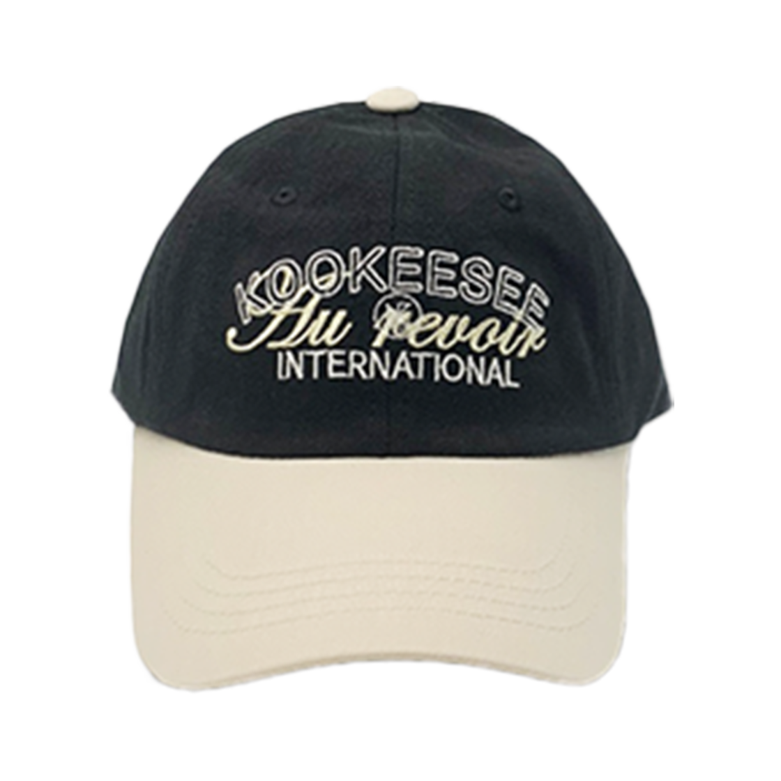 쿠키시 투톤배색 빈티지 워싱 자수 볼캡 블랙/아이보리(Kookeesee Two Tone Vintage Washing Ball Cap Black/Ivory) - 1