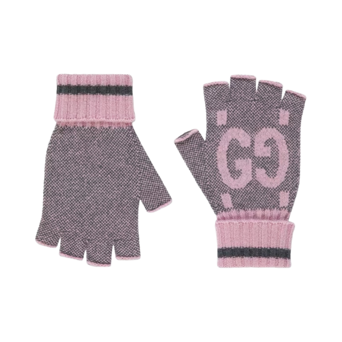 (W) 구찌 GG 캐시미어 핑거리스 글러브 그레이 핑크((W) Gucci GG Cashmere Fingerless Gloves Grey Pink)